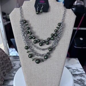 Paparazzi Olive and Silver Layered Necklace Set